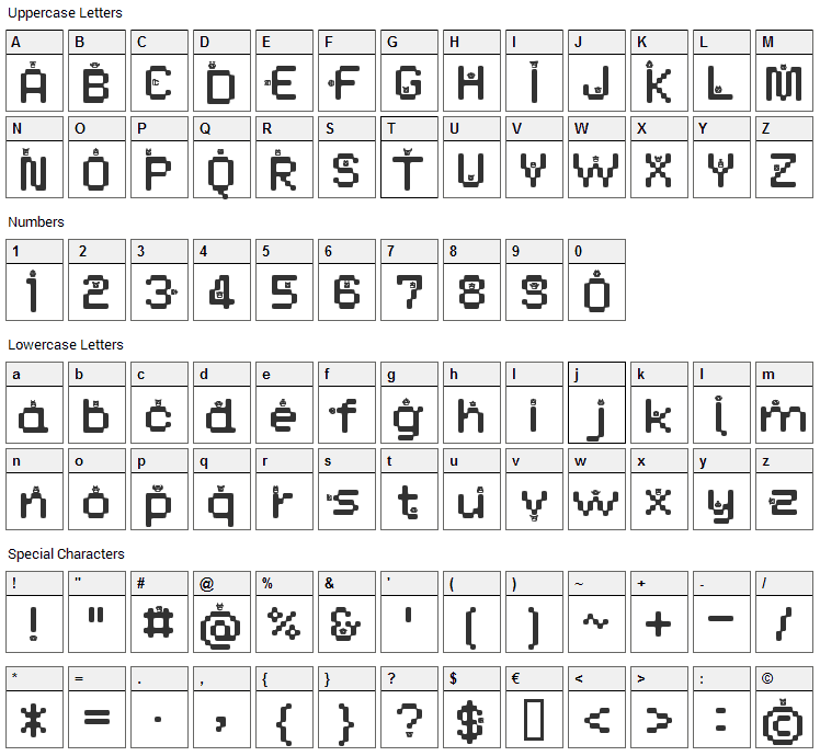 DustMonsters Font Character Map