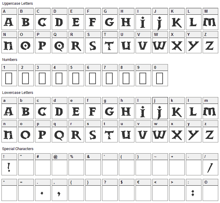 Dwarven Stonecraft Font Character Map