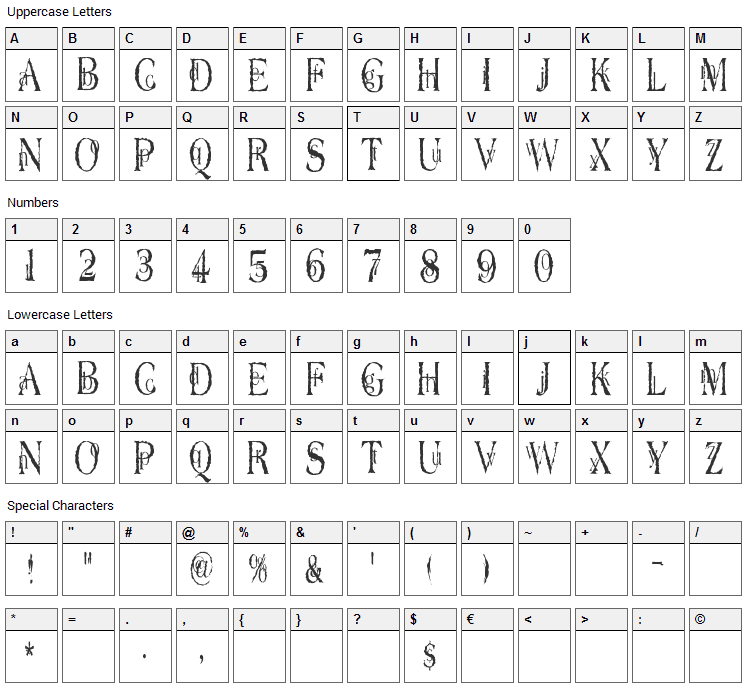 Dyers Eve Font Character Map