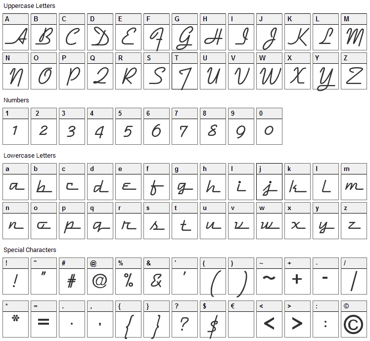 Dymaxion Script Font Character Map
