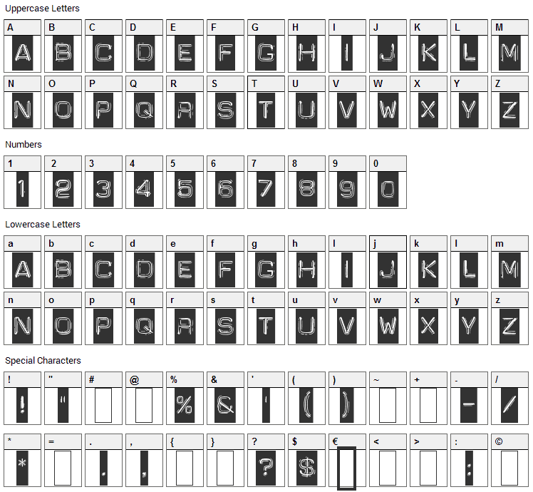 Dymo Font Character Map