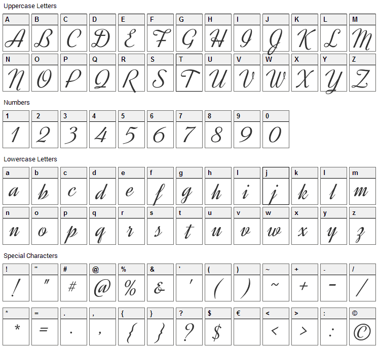 Dynalight Font Character Map