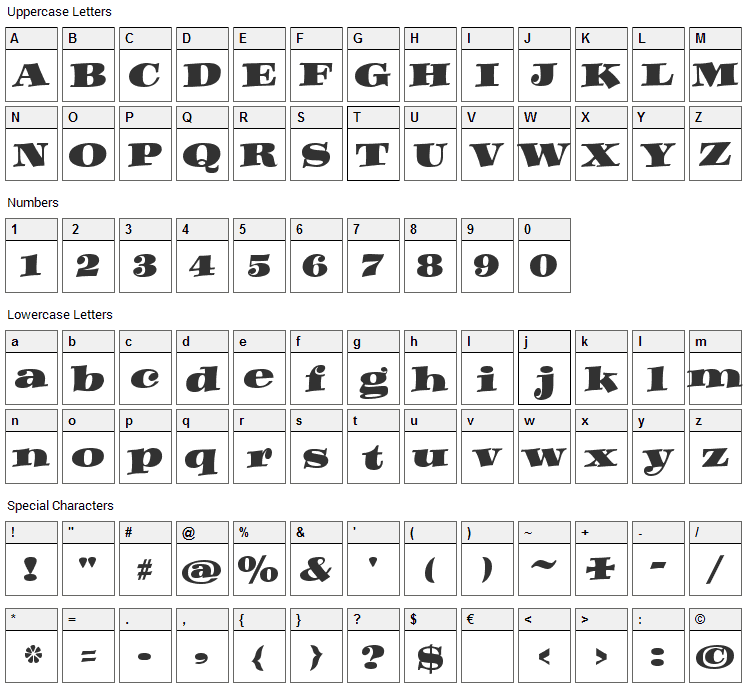 Dynamo Font Character Map