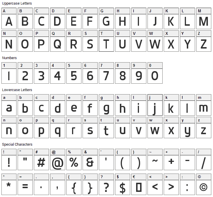 Dyno Sans Font Character Map