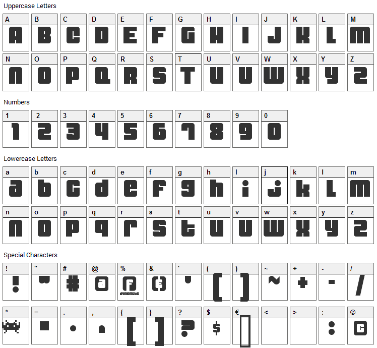 Dynomite Font Character Map
