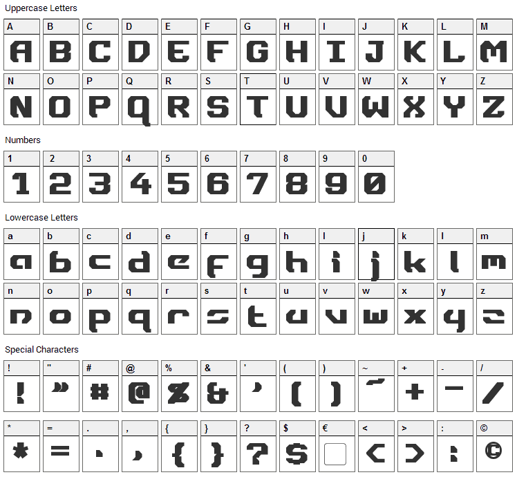 Dynotherm Font Character Map