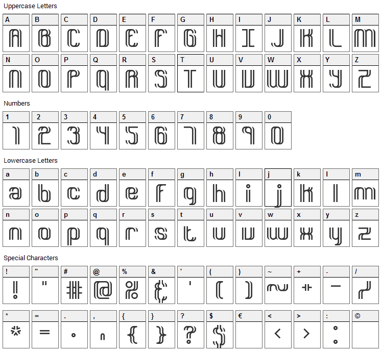 Dyphusion Font Character Map