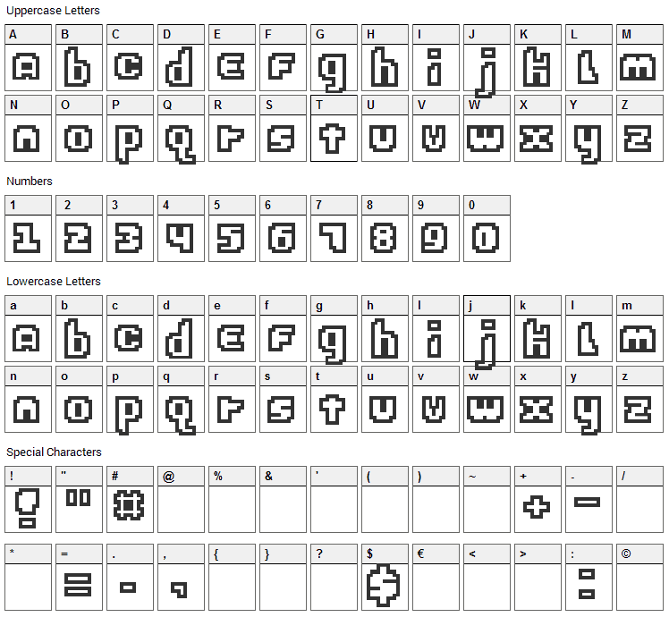 E-Brain 2.0 Font Character Map