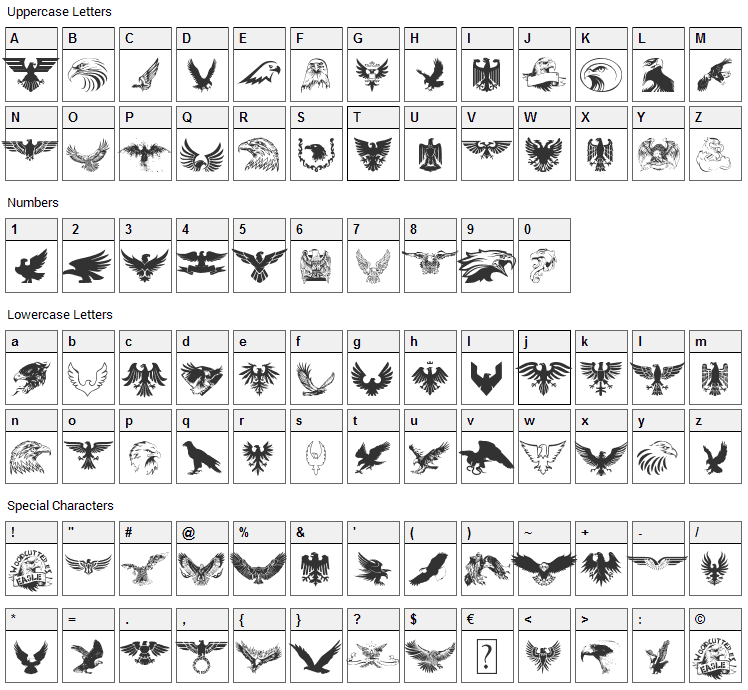 Eagle Font Character Map