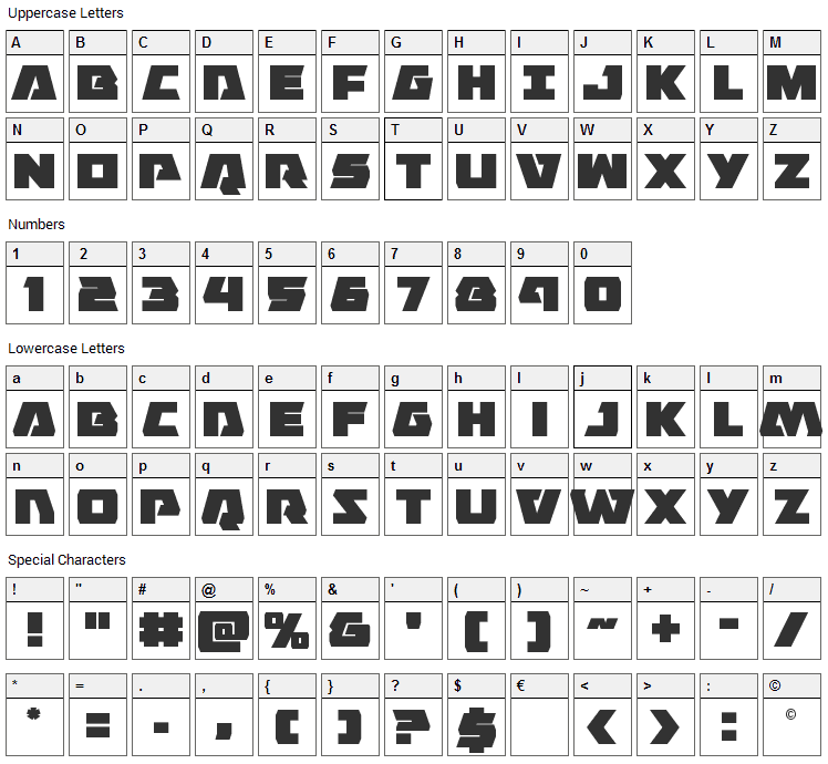 Eagle Strike Font Character Map