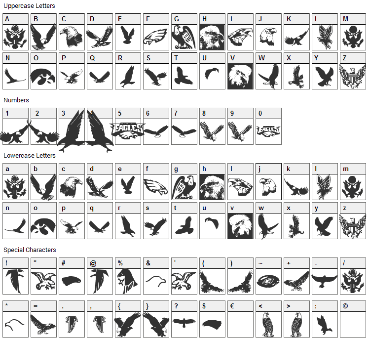 Eaglemania Font Character Map