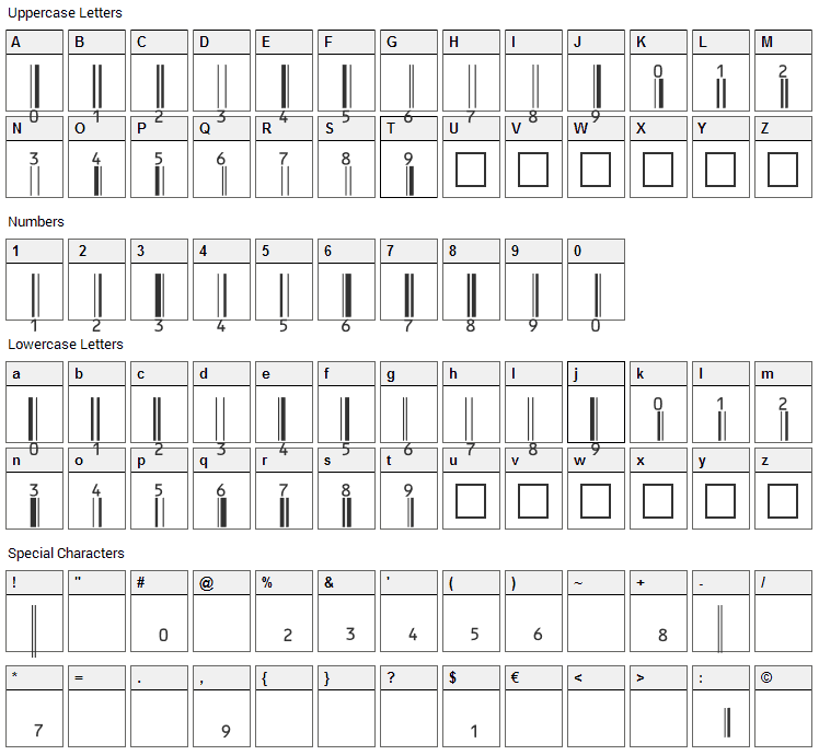 eanbwrp36tt Font Character Map