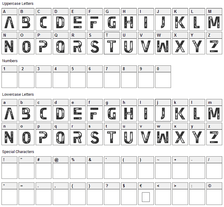 Earth Kid Font Character Map