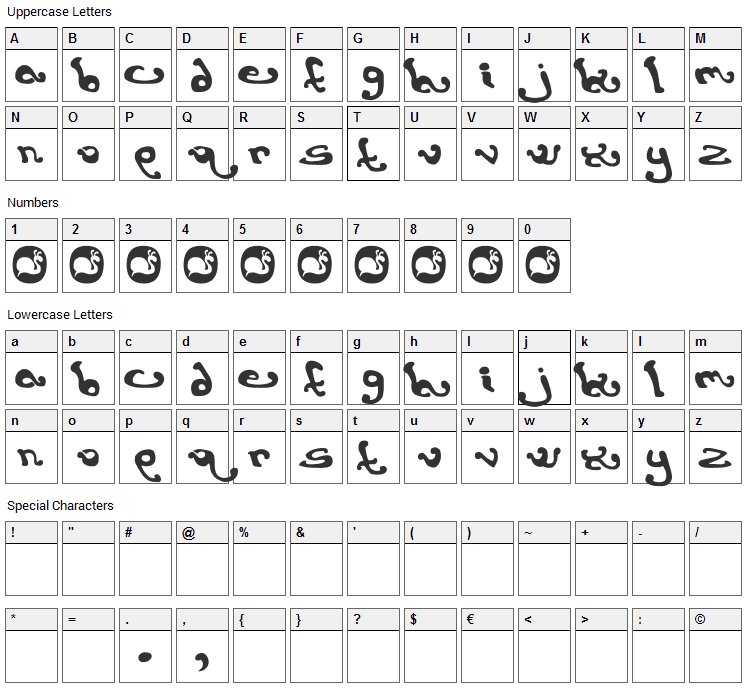 Earthling Font Character Map