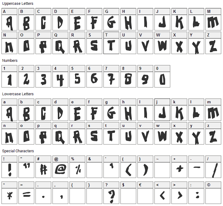 Earthquake Font Character Map