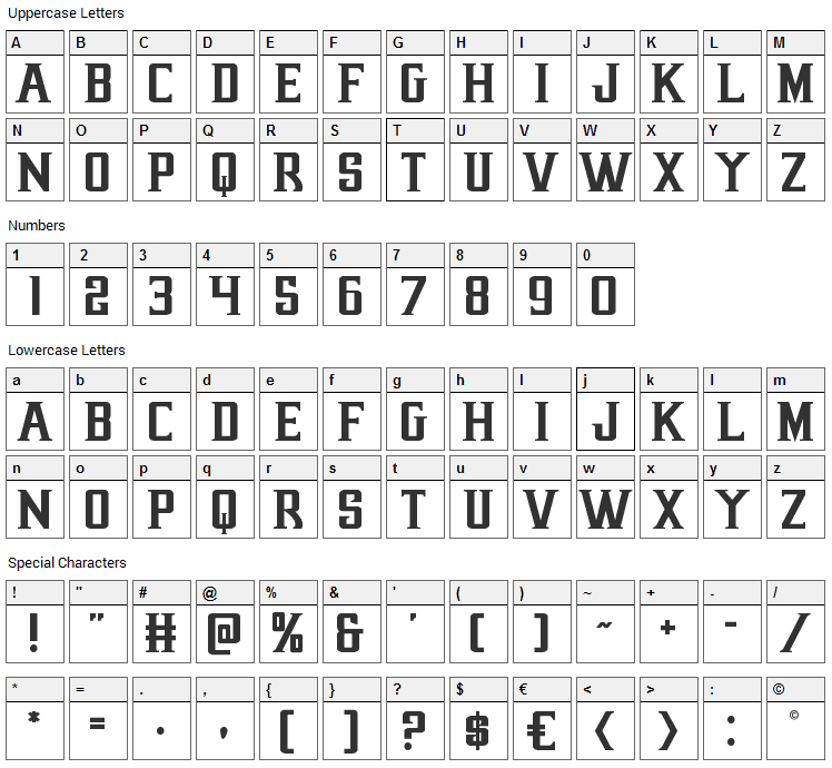 Earthrealm Font Character Map