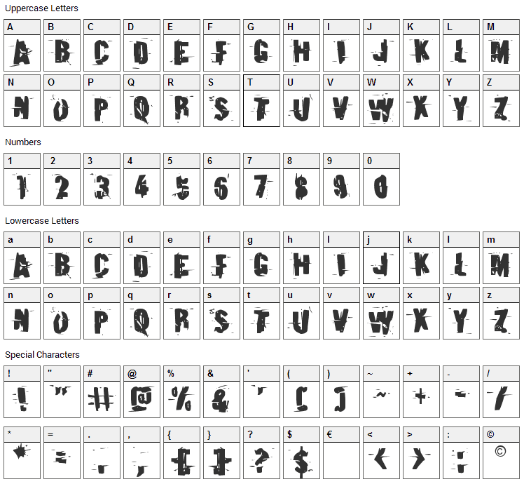 Earthshake Font Character Map