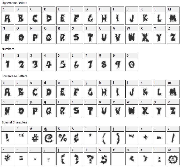 Earwax Wit Font Character Map