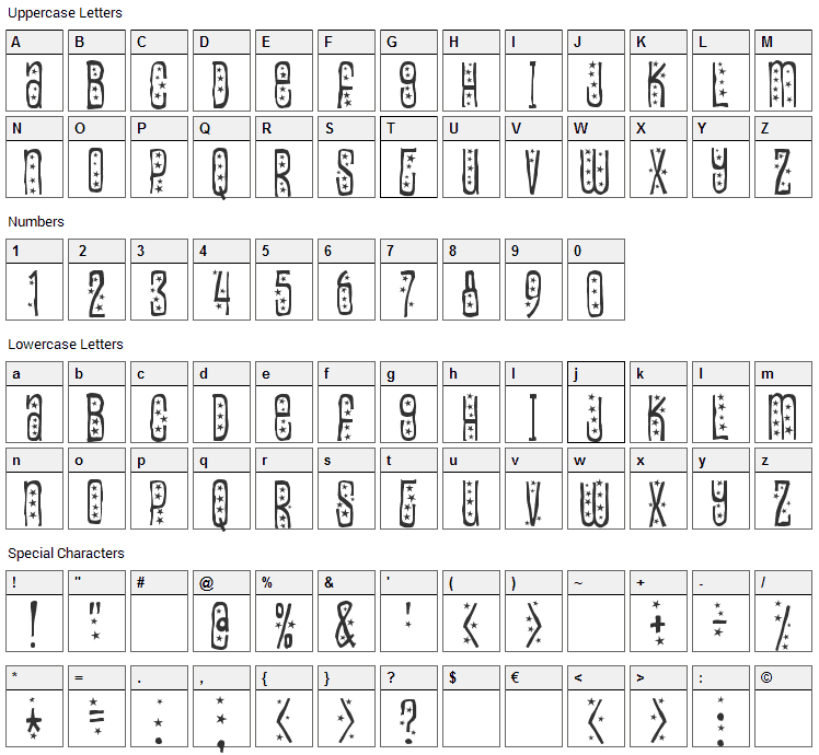 Easily Amused Font Character Map