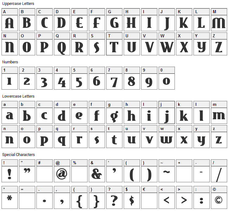 East Market Font Character Map
