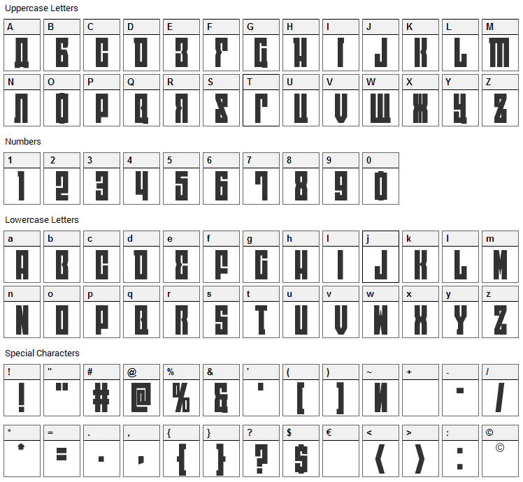 East-West Font Character Map