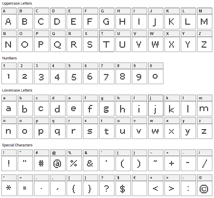 Easta Seven Font Character Map