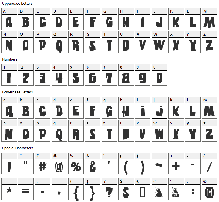 Eastwood Font Character Map