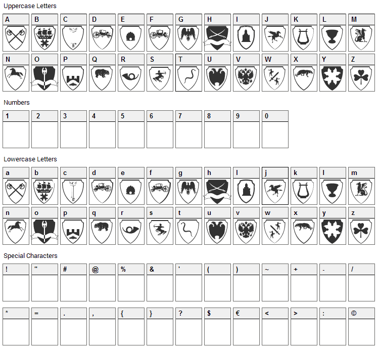 Easy Heraldics Font Character Map