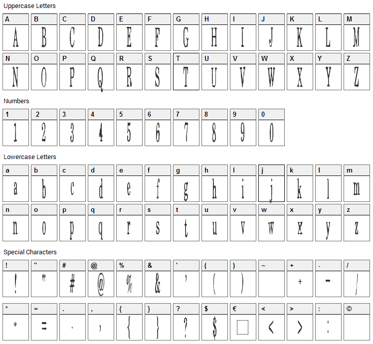 Eat More Chocolate Font Character Map