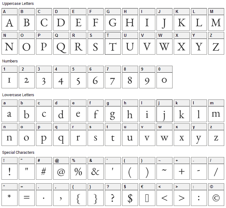 EB Garamond Font Character Map