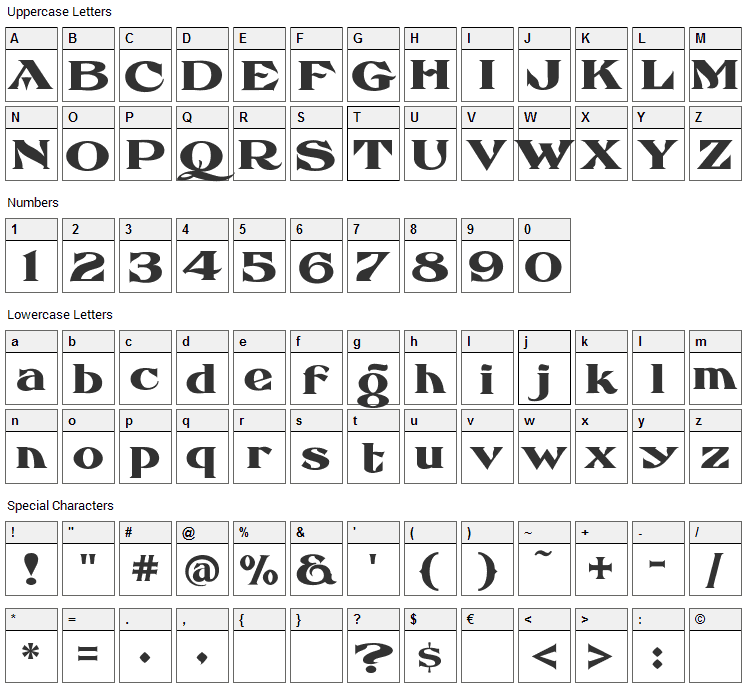 Eccentric French Font Character Map