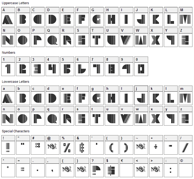 Echo Deco Font Character Map