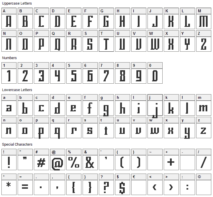 Eclix Font Character Map