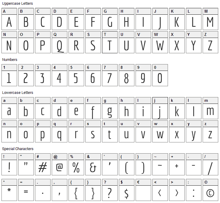 Economica Font Character Map