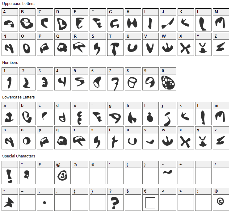 Ecto Blaster Font Character Map