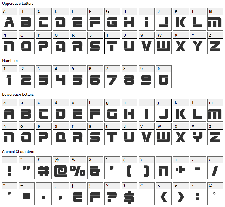 Edge Racer Font Character Map