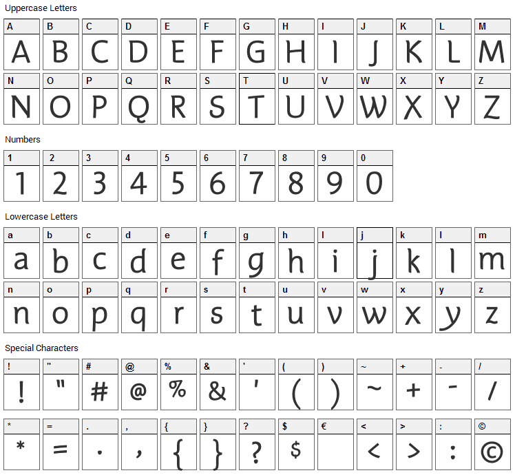 Edifice Font Character Map