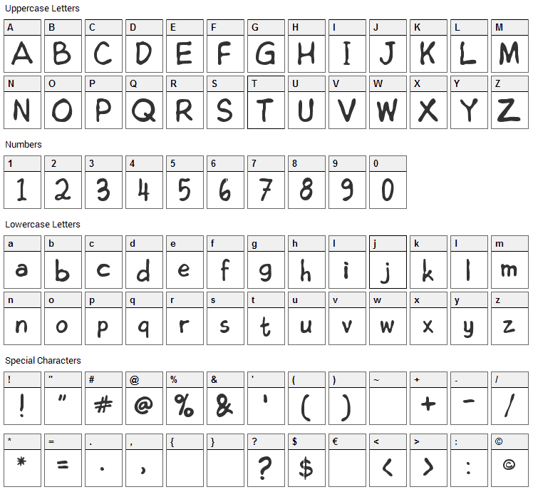 Edoms Handwritting Font Character Map