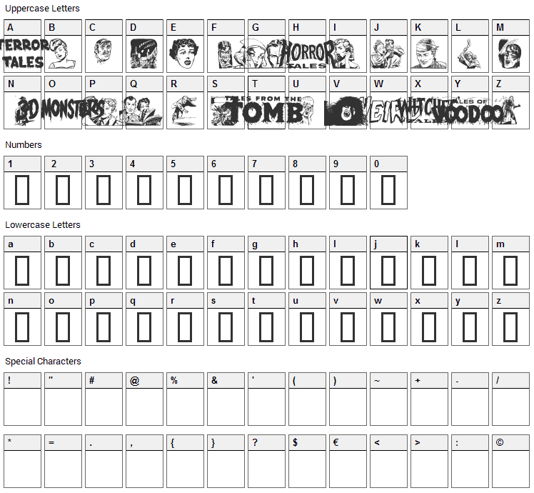 Eerie Pubs Dingbats II Font Character Map
