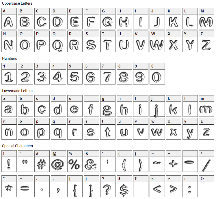 Efentine Font Character Map