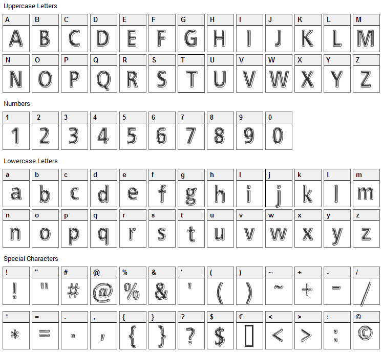 EFN Black Chrome Font Character Map