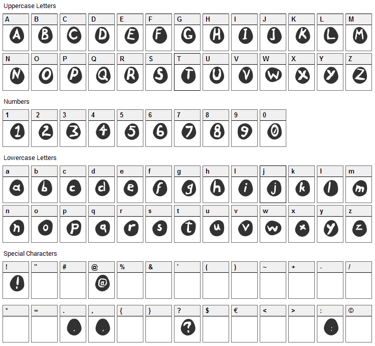 Eggs Font Character Map