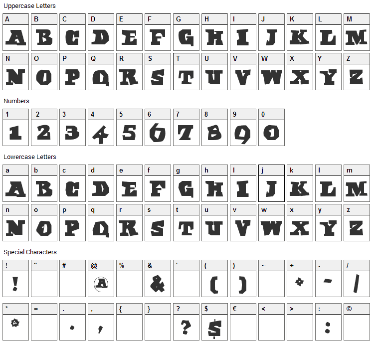 Egypt Axt Font Character Map