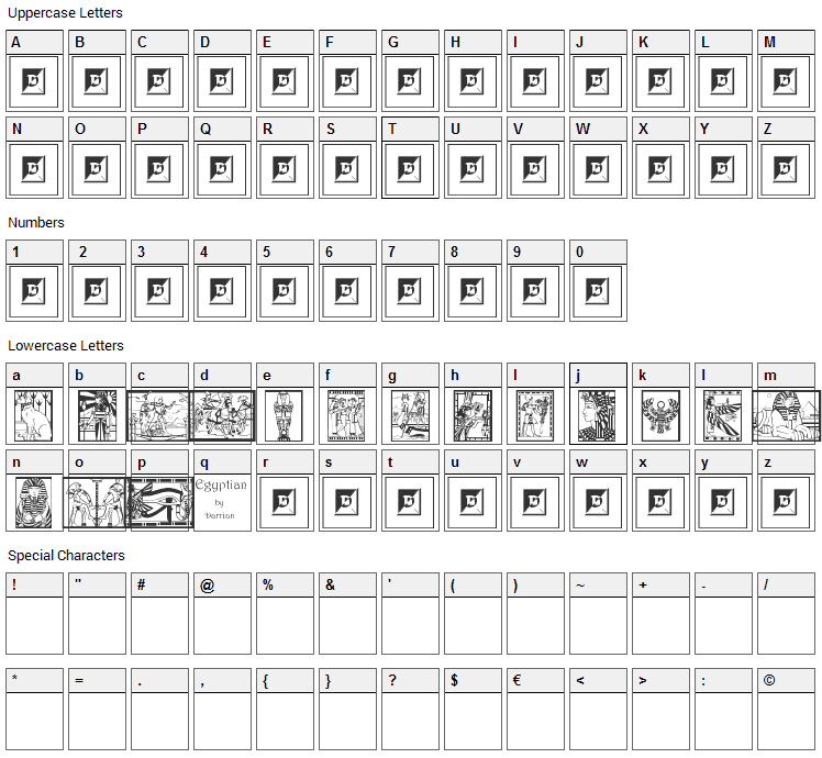 Egyptian Font Character Map