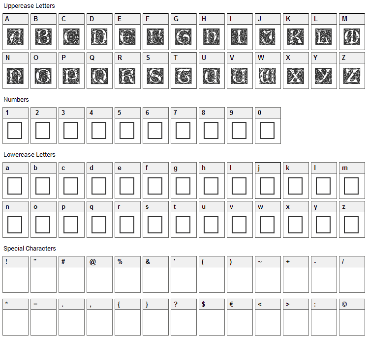 Eileen Caps Font Character Map