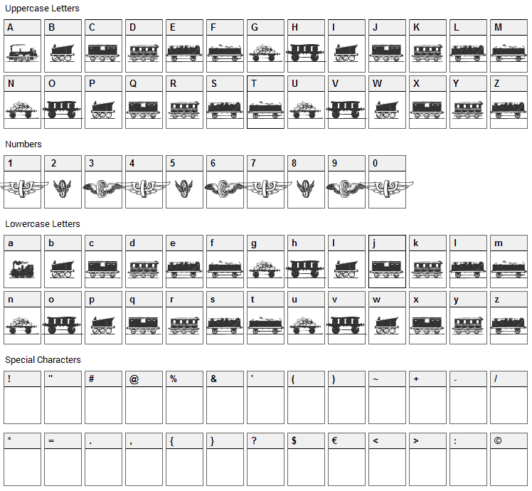 Eisenbahn Font Character Map