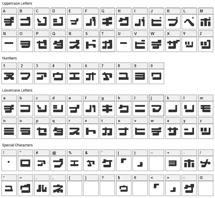 Eject Jap Font Character Map