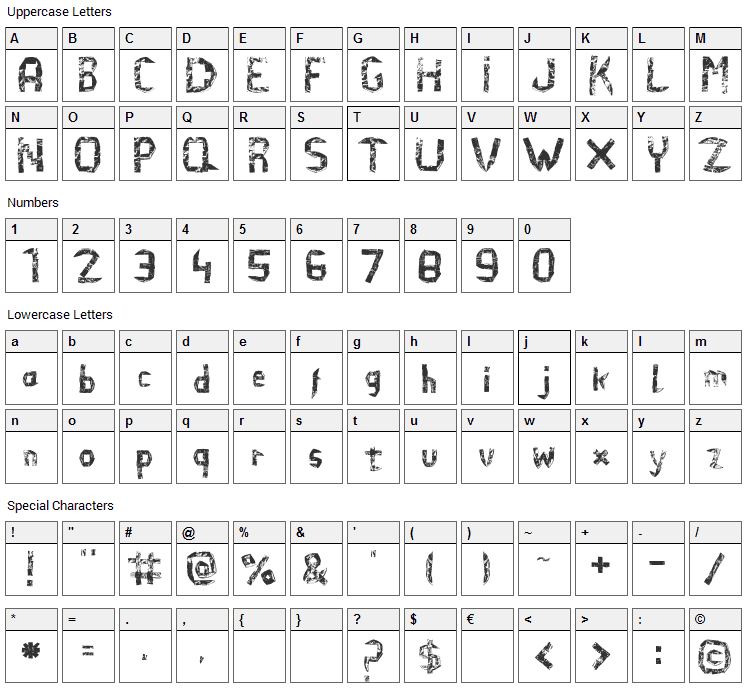 El Efi de Arena Font Character Map