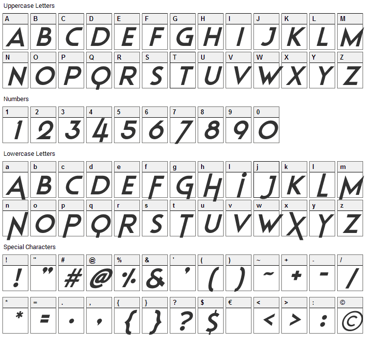 Elastic Stretch Font Character Map