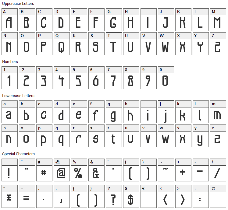 Elb Tunnel Font Character Map